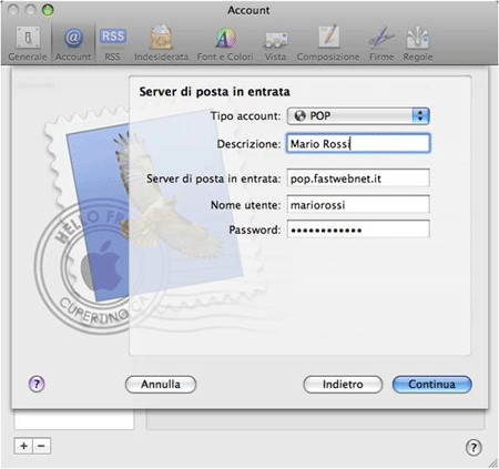 configurare fastweb mail su mac
